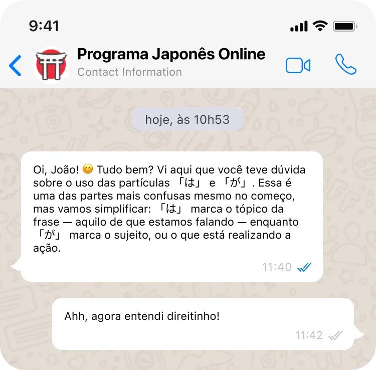 Suporte para dúvidas pelo WhatsApp do Programa Japonês Online